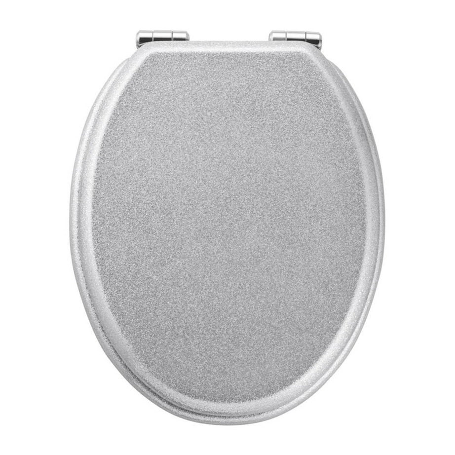 Soft Close Toilet Seat Wooden Silver Glitter Round Heavy Duty Bathroom WC - Image 2