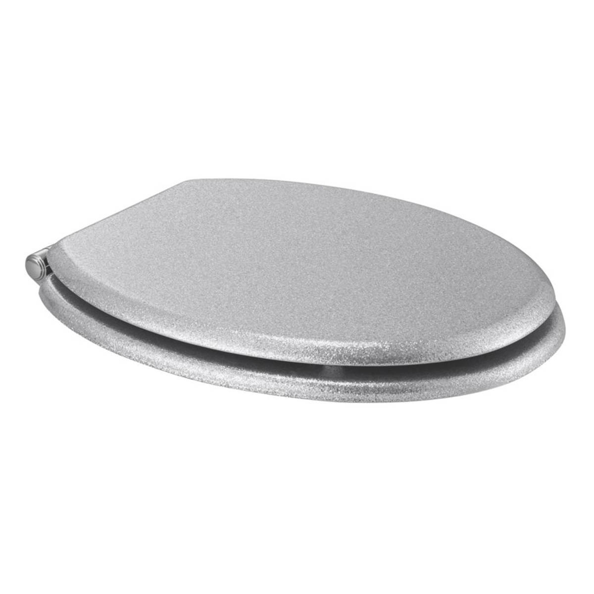 Soft Close Toilet Seat Wooden Silver Glitter Round Heavy Duty Bathroom WC - Image 3