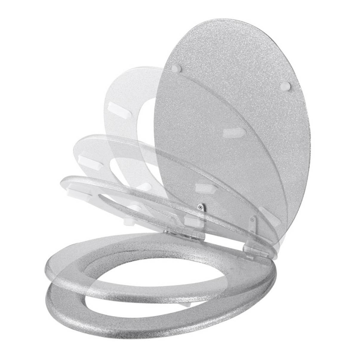 Soft Close Toilet Seat Wooden Silver Glitter Round Heavy Duty Bathroom WC - Image 5