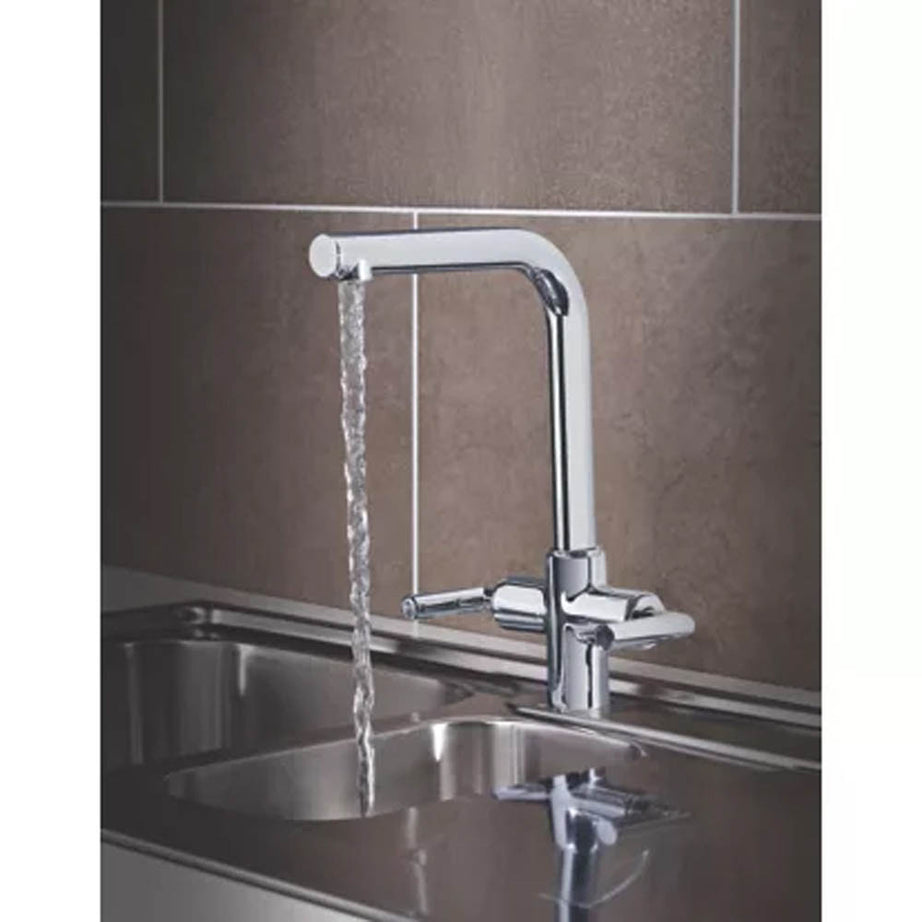 Kitchen Tap Mono Mixer Chrome Double Lever 1/4 Turn Swivel Spout Modern Faucet - Image 5