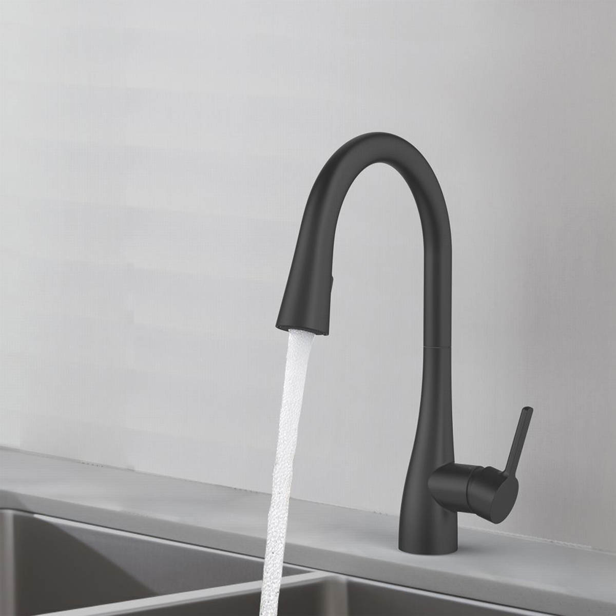 Swirl Kitchen Sink Tap Mono Mixer Matt Black Pull Out Single Lever Modern Faucet - Image 3