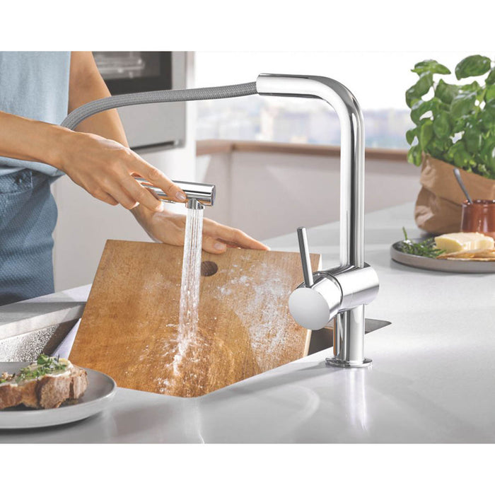 Kitchen Tap Pull-Out High Swivel Spout Spray Mono Mixer Chrome Single Lever - Image 2
