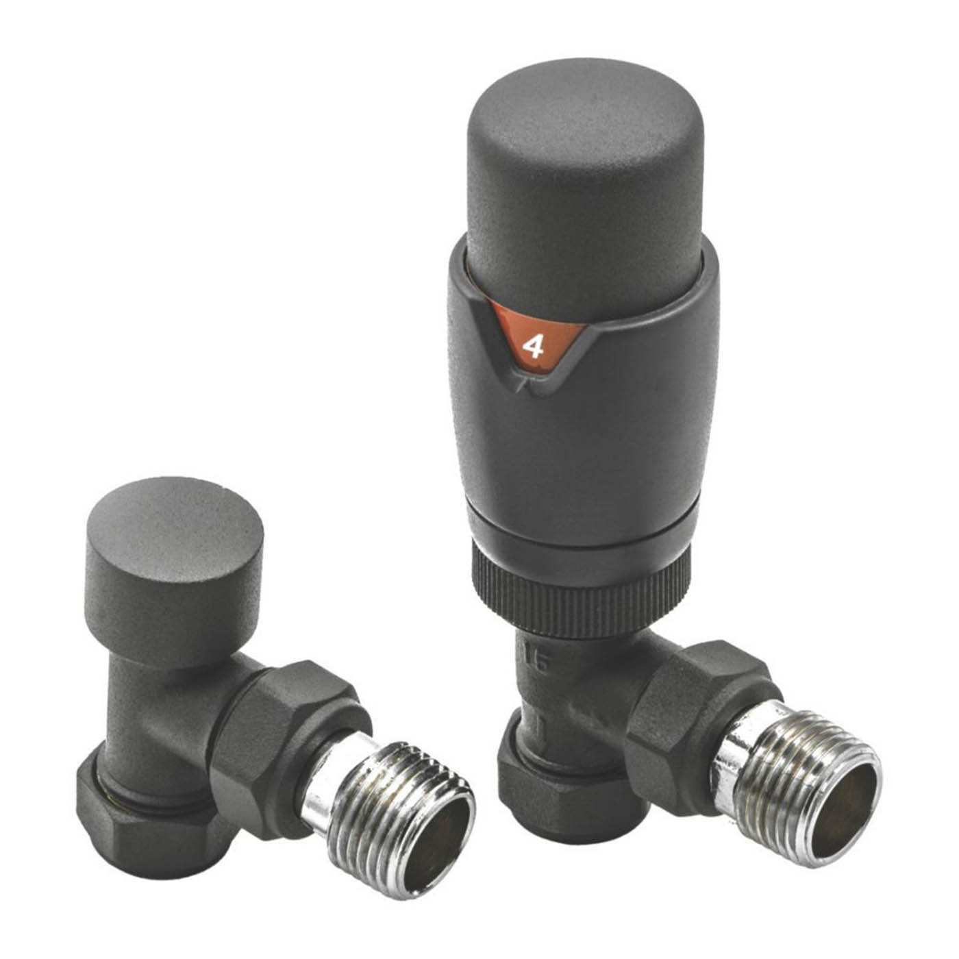 Reina Thermostatic Radiator Valve & Lockshield Modal TRV 15mm x 15mm Angled - Image 1