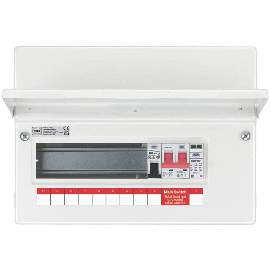 British General Consumer Unit Fortress Range 8 Way 12 Module 100 A IP2XC 230V - Image 1