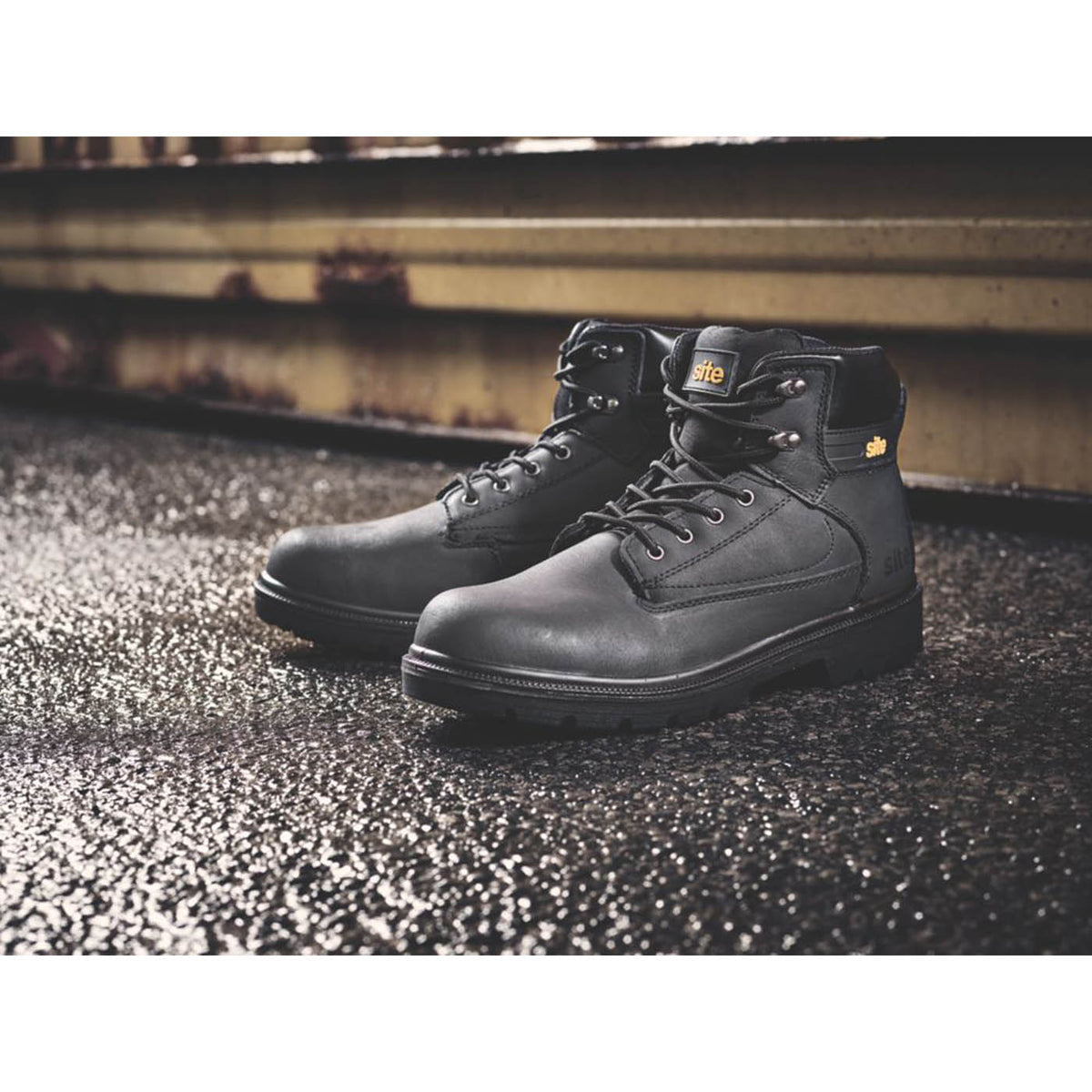 Site Safety Boots Mens Wide Fit Black Leather Water Resistant Steel Toe Size 9 - Image 2