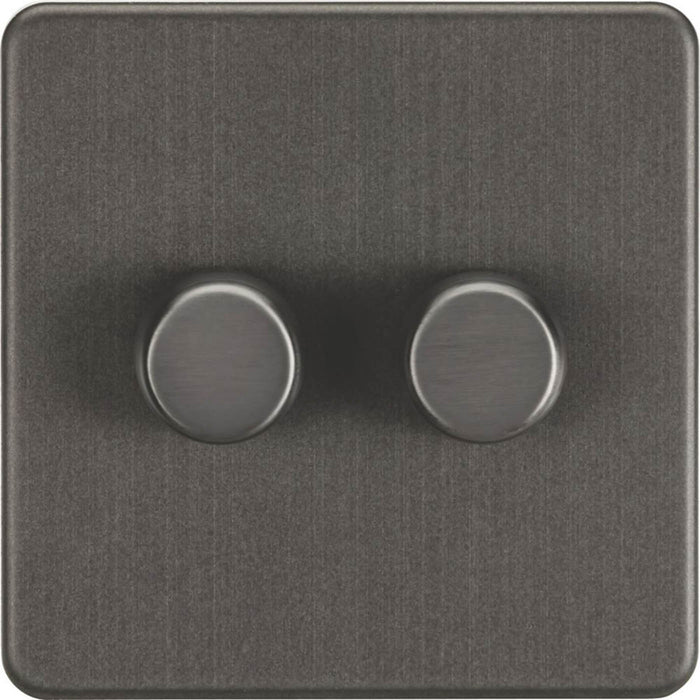 LED Dimmer Switch Wall 2-Gang 2-Way Screwless Rotary Flat Profile Smoked Bronze - Image 2