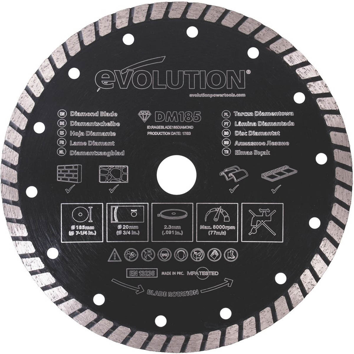 Evolution Diamond Turbo Blade RAGEBLADE185DIAMOND Masonry Durbale 185 x 20mm - Image 1