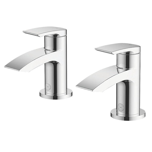 Bathroom Basin Taps Twin Set Sink Faucet Pair Chrome Brass Waterfall Modern - Image 1