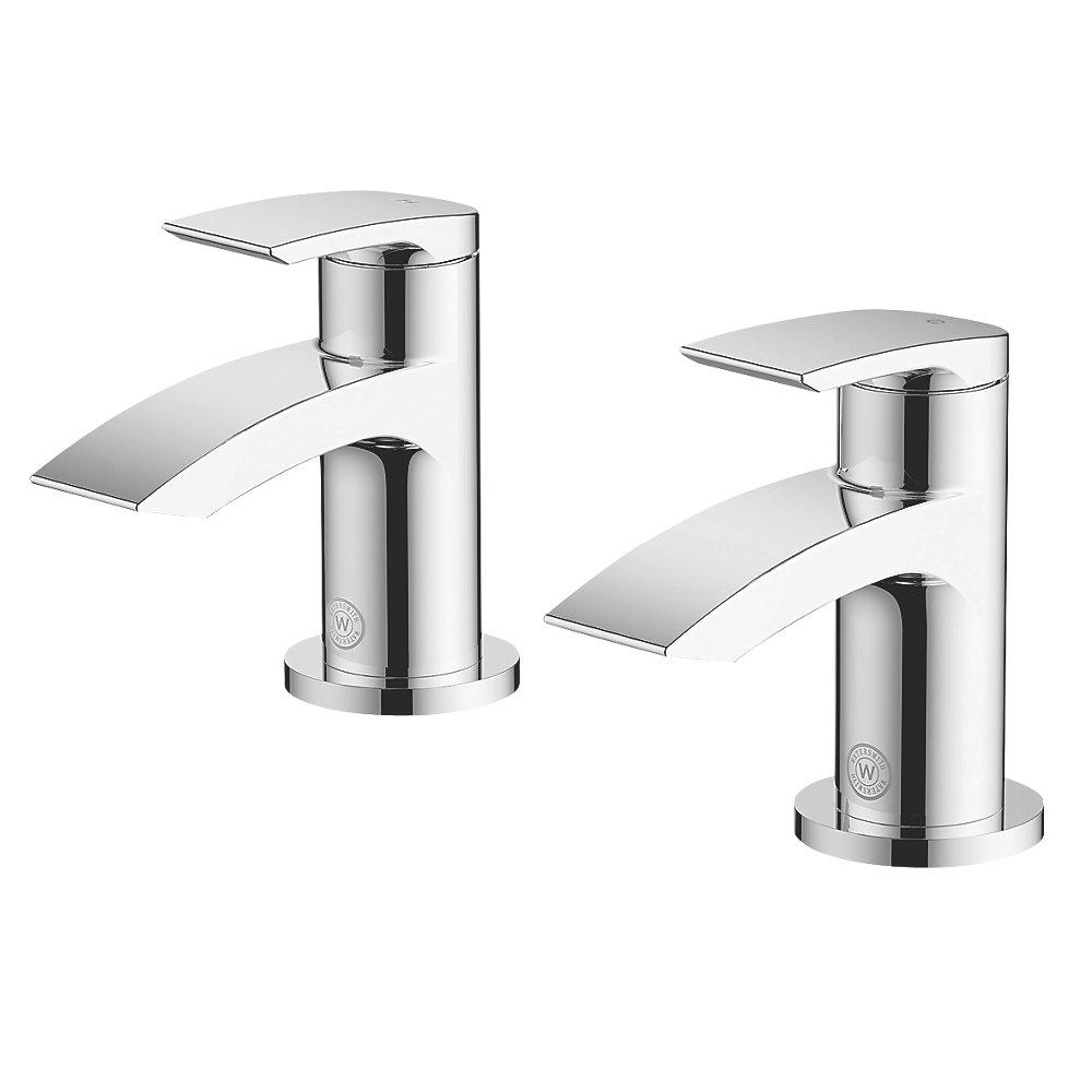 Bathroom Basin Pillar Tap Chrome 101mm Lever 1/4 Turn Operation Cold Hot Pair - Image 1