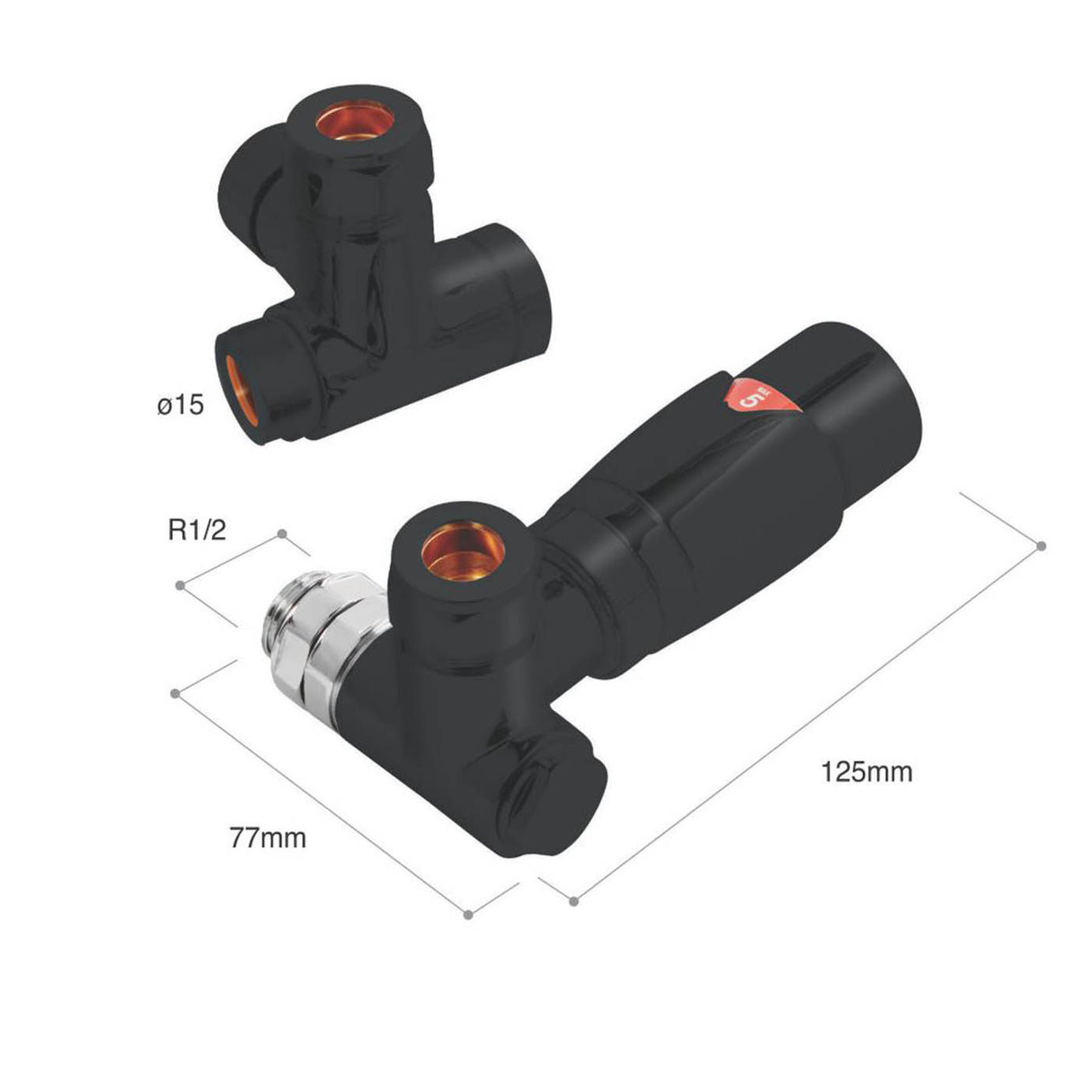 Towelrads Thermostatic Radiator Valve & Lockshield Black Corner 15mm - Image 3