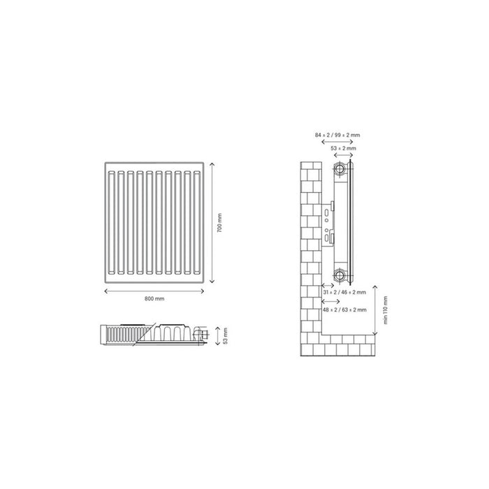 Flomasta Convector Radiator White 11 Single Panel Horizontal 868W (H)70x(W)80cm - Image 4