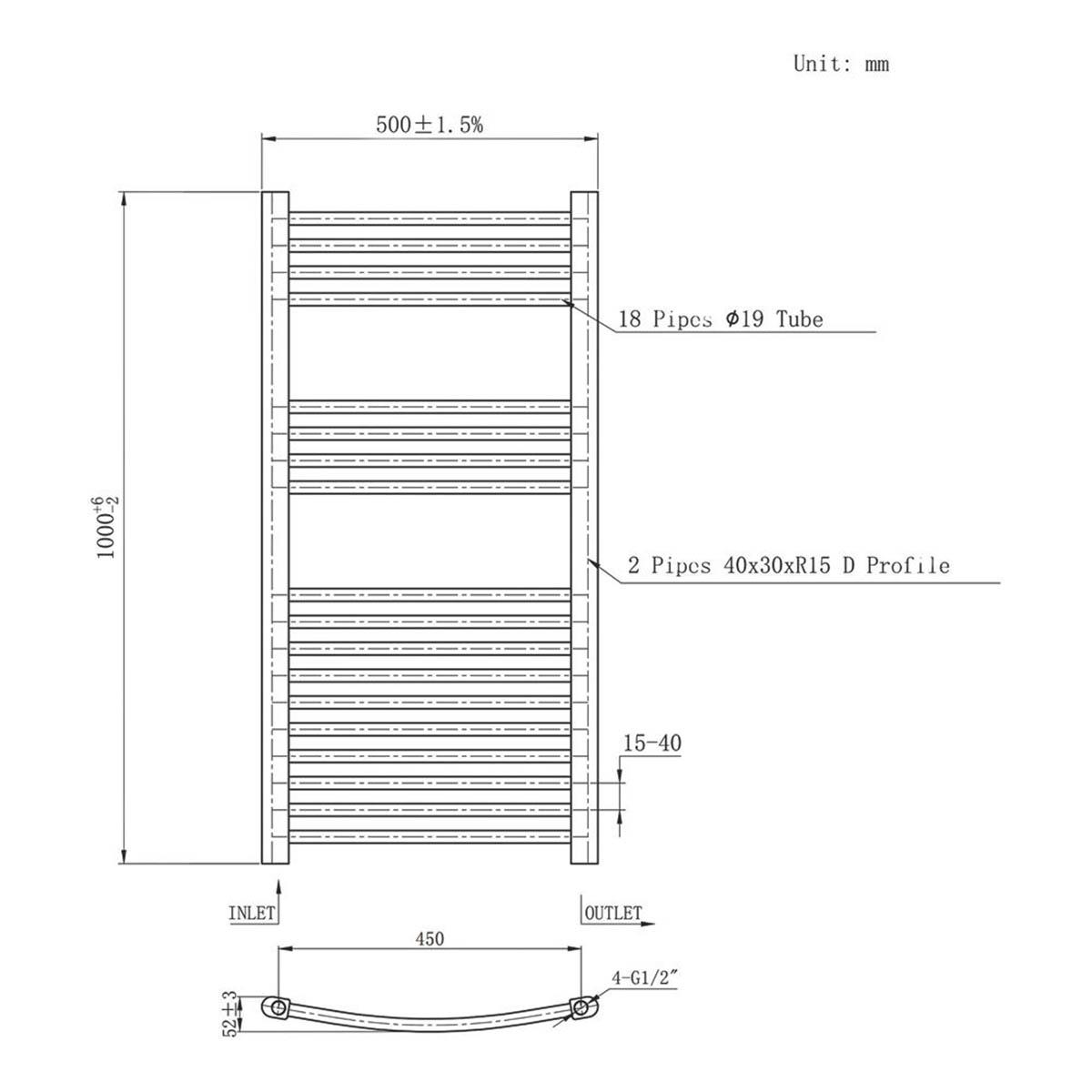 Flomasta Towel Rail Radiator Matt Black Curved Bathroom Warmer Ladder 100x50cm - Image 5