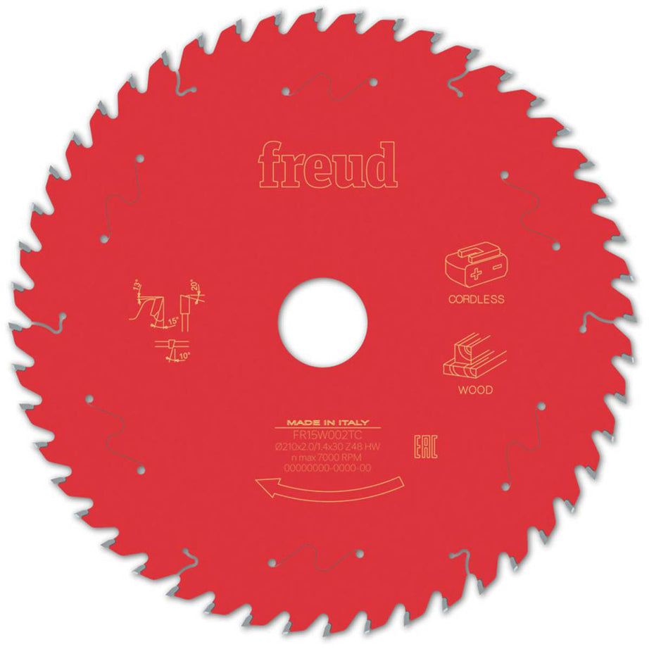 Freud Circular Saw Blade F03FS10069 Wood/Chipboard/MDF Fine Cut 210 x 30mm 48T - Image 1