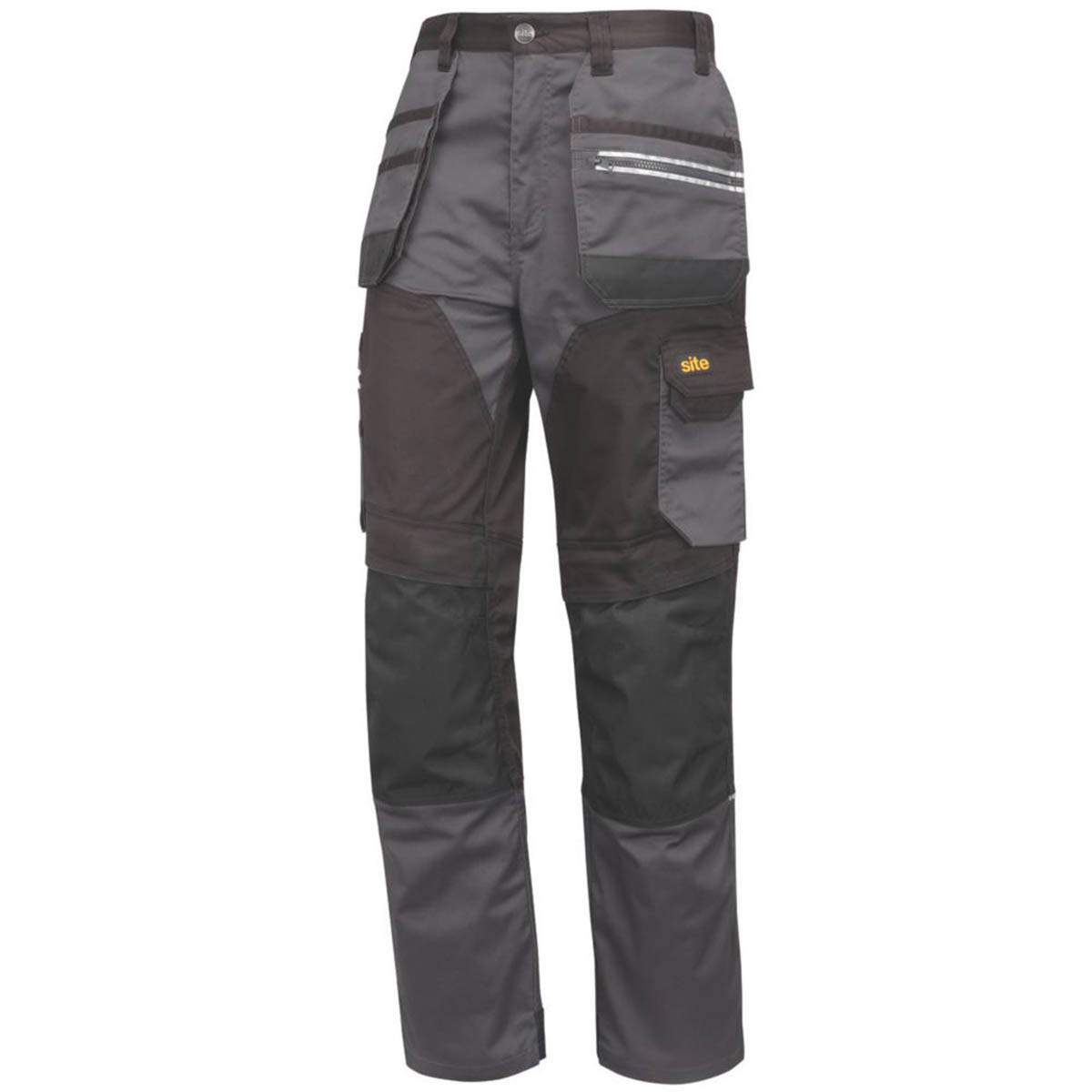 Site Work Trousers Mens Regular Fit Grey Black Stretch Multi Pockets 32"W 34"L - Image 1