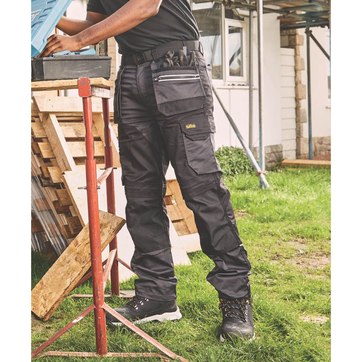 Site Work Trousers Mens Regular Fit Grey Black Stretch Multi Pockets 32"W 34"L - Image 3