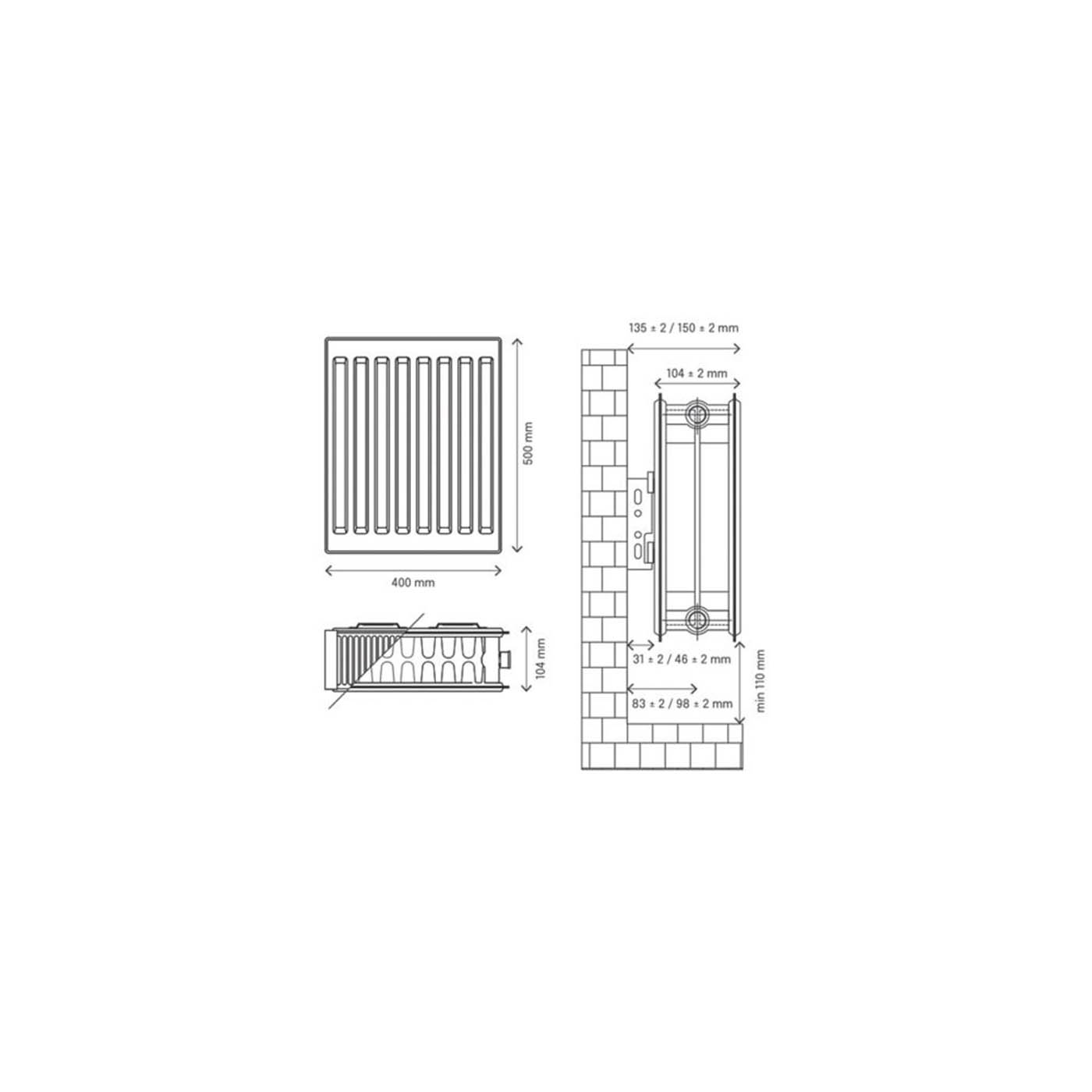 Flomasta Convector Radiator 22 Double Panel White Vertical 589W (H)50x(W)40cm - Image 4
