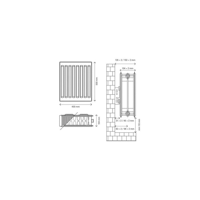 Flomasta Convector Radiator 22 Double Panel White Vertical 589W (H)50x(W)40cm - Image 4