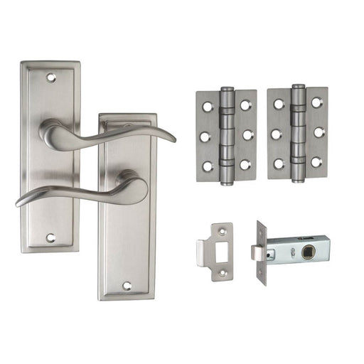 Door Handle Latch Lever on Backplate Compact Contemporary Satin Nickel Pair - Image 1