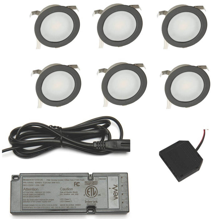 LED Plinth Lights Black Bathroom Recessed Round Warm White 27lm 6 Pack - Image 1