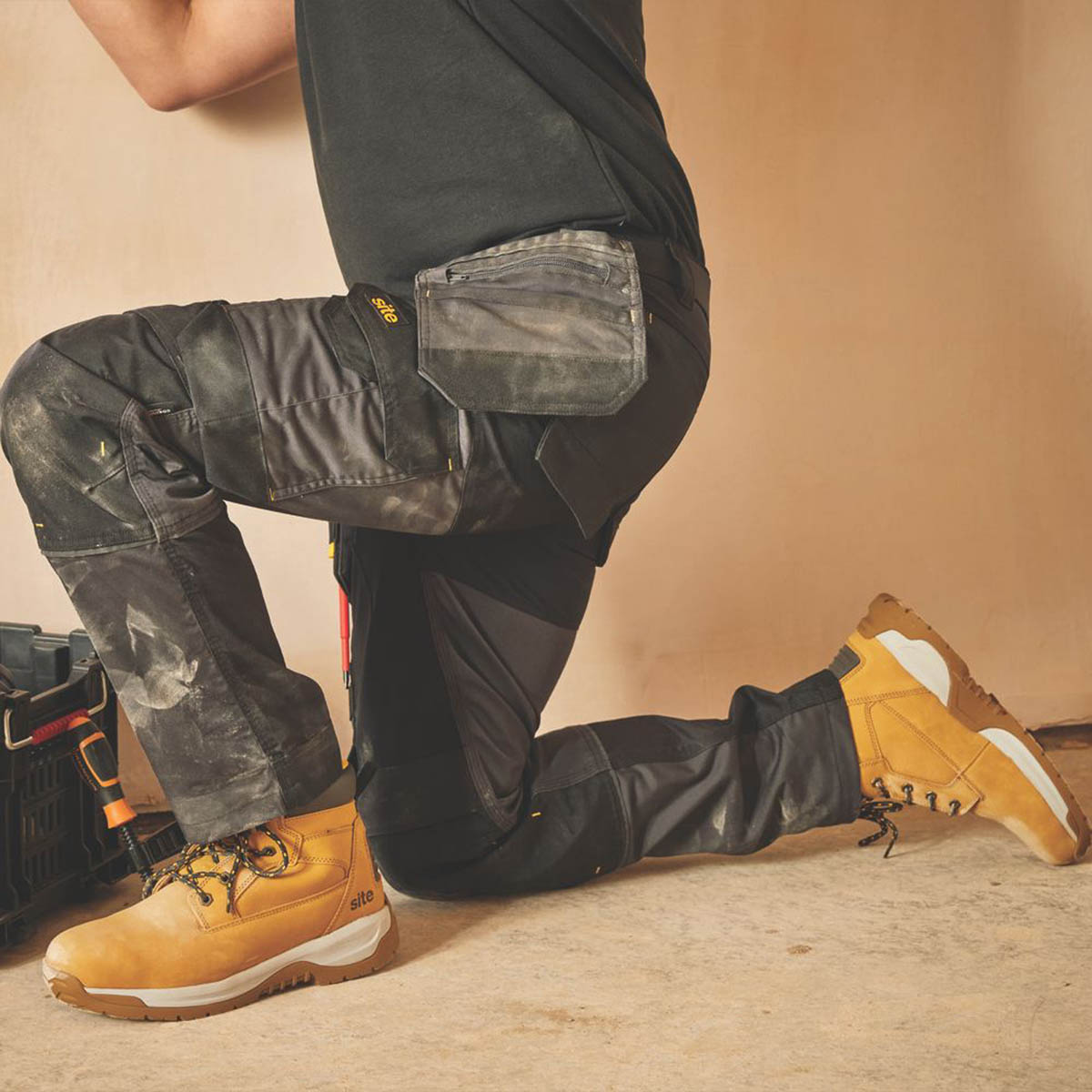 Site Work Trousers Mens Slim Fit Black Grey Stretch Multi Pockets 40"W 32"L - Image 4