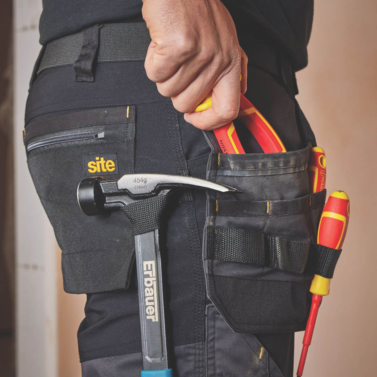 Site Work Trousers Mens Slim Fit Black Grey Stretch Multi Pockets 40"W 32"L - Image 5