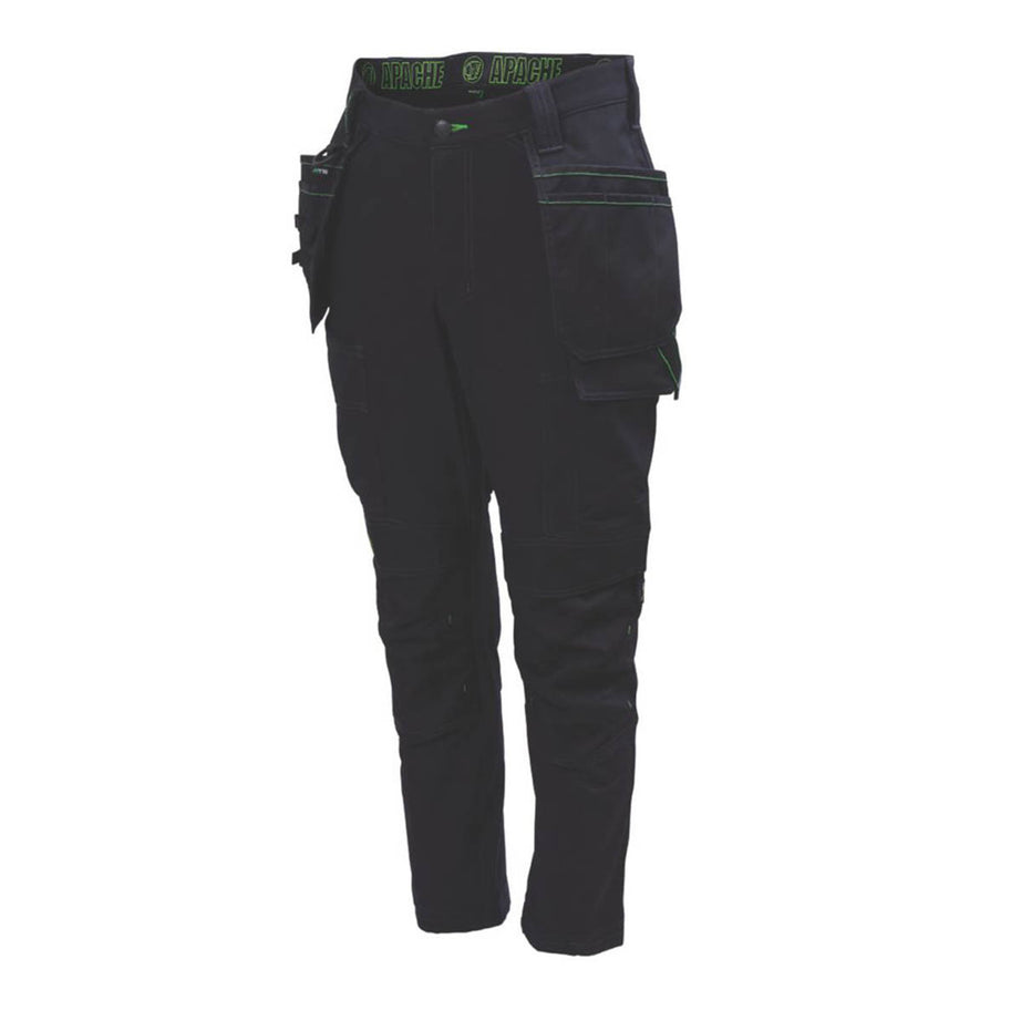 Work Trouser Mens Slim Fit Black Stretch Multi Pocket Breathable 38"W 31"L - Image 1