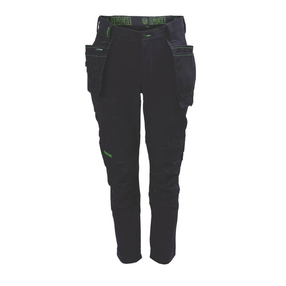 Work Trouser Mens Slim Fit Black Stretch Multi Pocket Breathable 38"W 31"L - Image 2