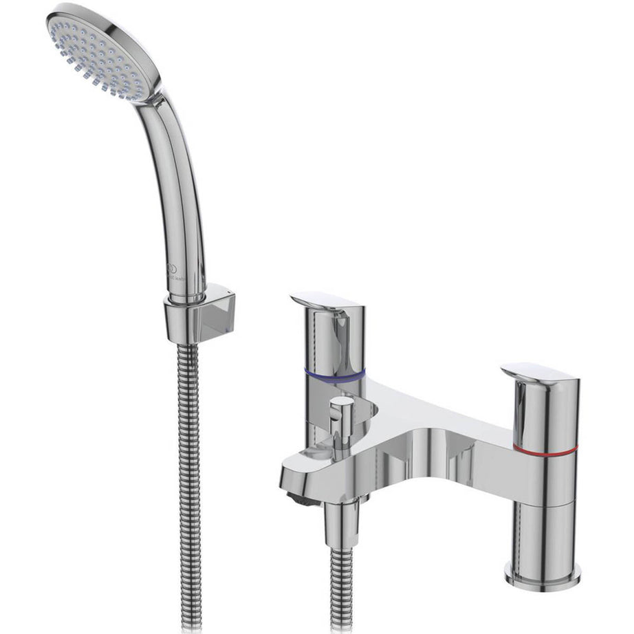 Bath Filler Tap With Shower Mixer Chrome Dual Lever Round Head Bathroom Modern - Image 1