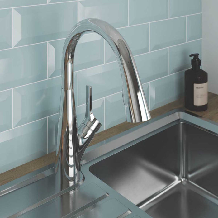 Kitchen Pull Out Tap 2 Way Spout Single Lever Deck Mounted Chrome Modern - Image 5