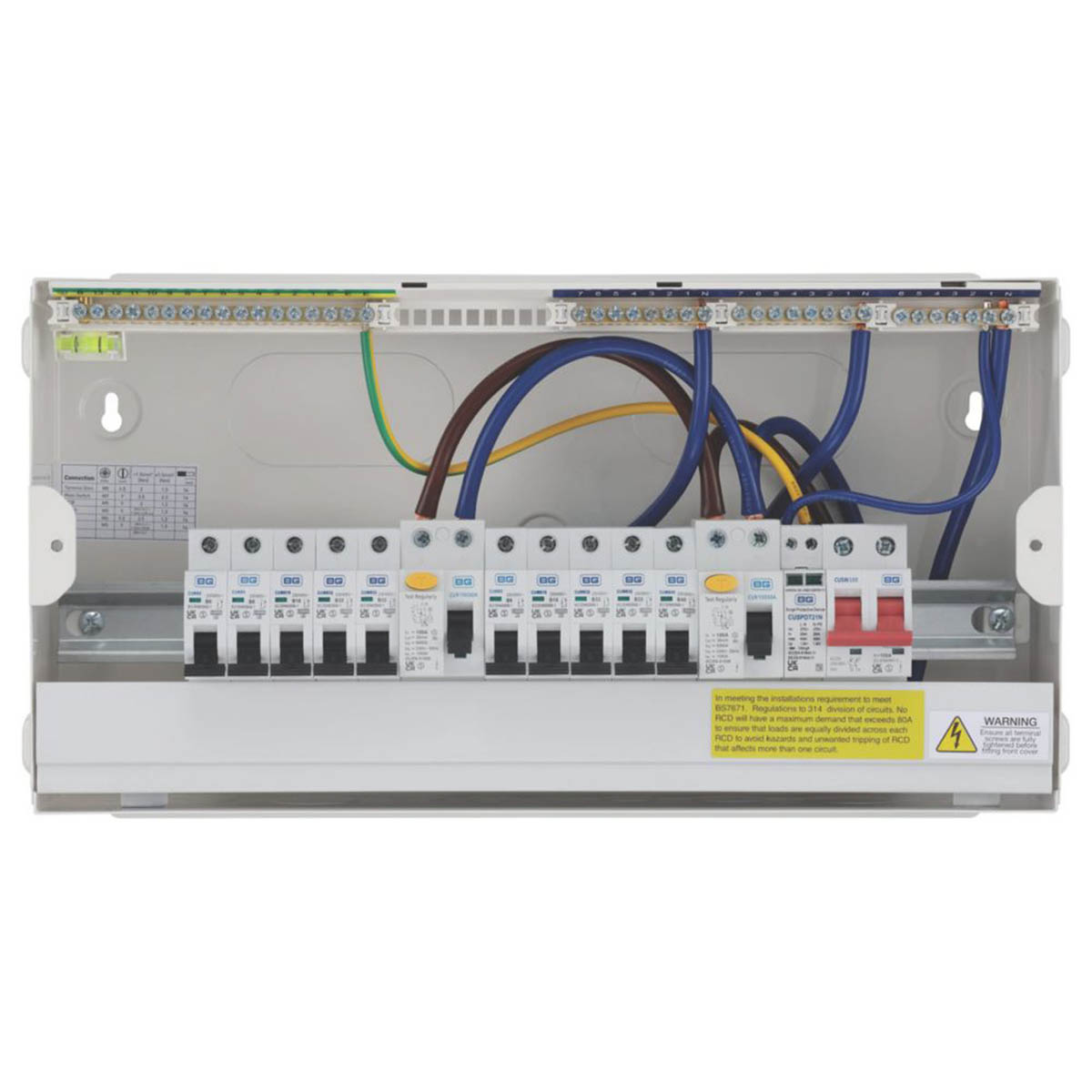 British General Consumer Unit SPD 12-Module 10-Way Part-Populated Mains Switch - Image 2