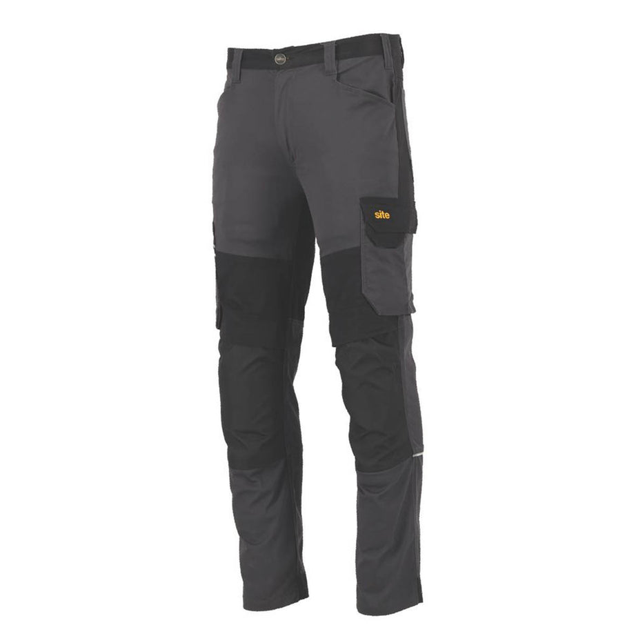 Site Mens Work Trousers Evenson Multi-Pocket Stretch Grey Black 40" W 32" L - Image 1