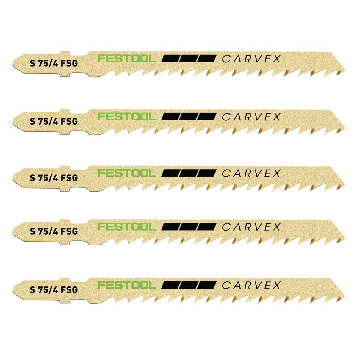 Festool Jigsaw Blades 204316CARVEXS75/4FSG/5 Wood Universal 75mm Pack Of 5 - Image 1