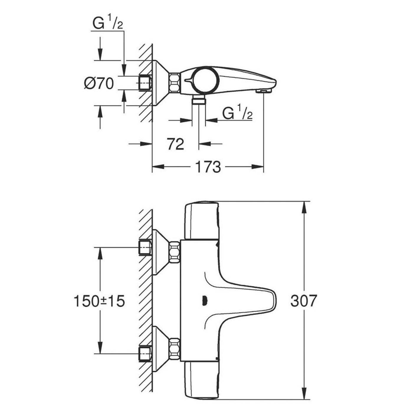 Grohe Thermostatic Shower Mixer Tap Matt Black 70mm Wall Mounted Dual Control - Image 2
