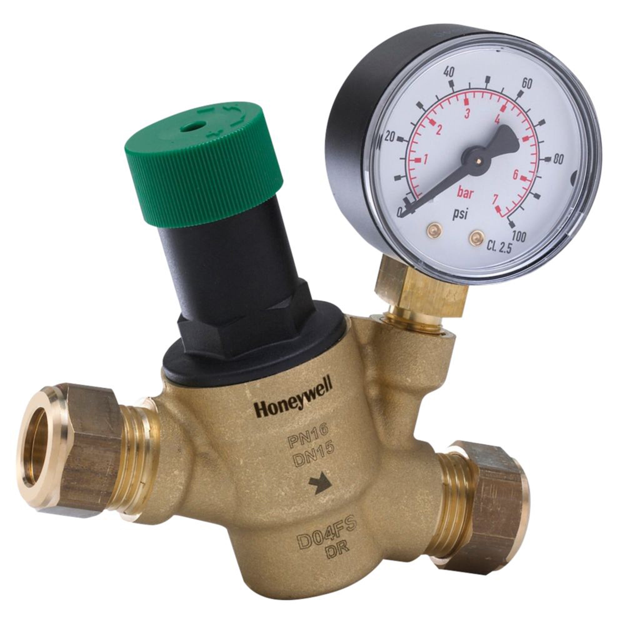 Pressure Reducing Valve With Gauge 15mm Brass Lightweight .5-6bar 15x15mm - Image 2