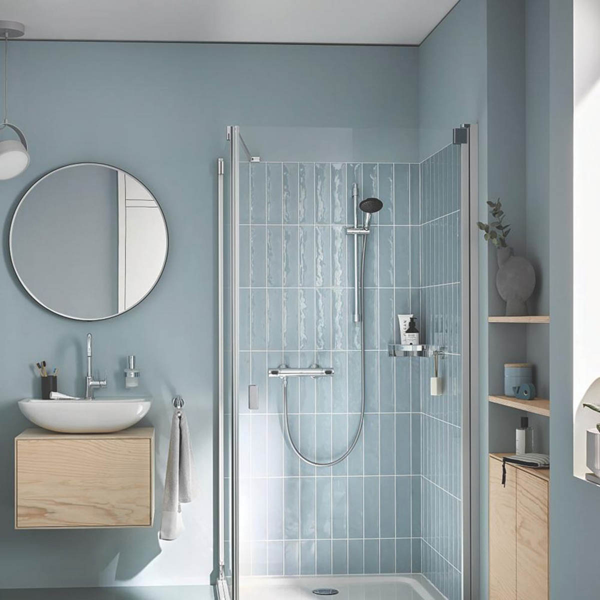 Grohe Shower Mixer Set Thermostatic Chrome Single Spray Pattern Round Adjustable - Image 6