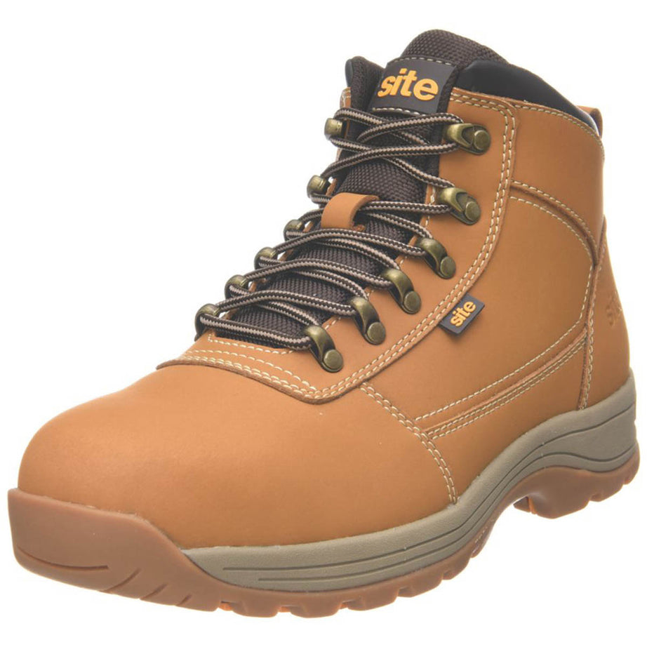 Site Safety Boots Mens Wide Fit Brown Leather Lightweight Steel Toe Size 11 - Image 1