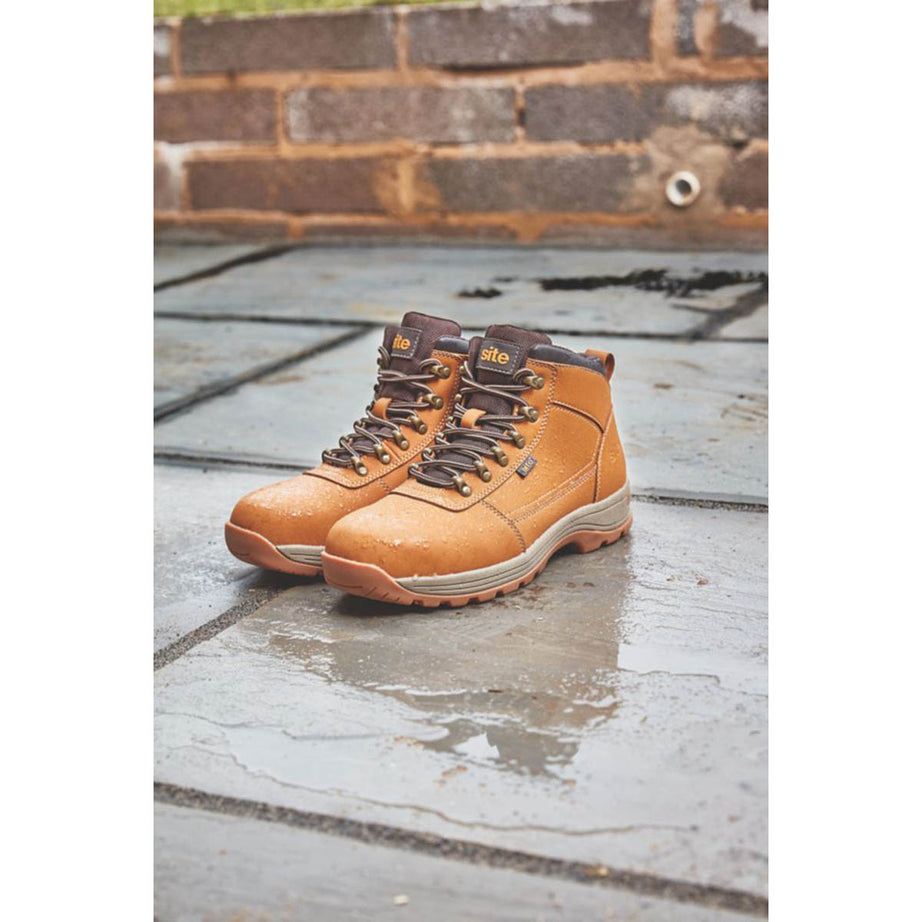 Site Safety Boots Mens Wide Fit Brown Leather Lightweight Steel Toe Size 11 - Image 2