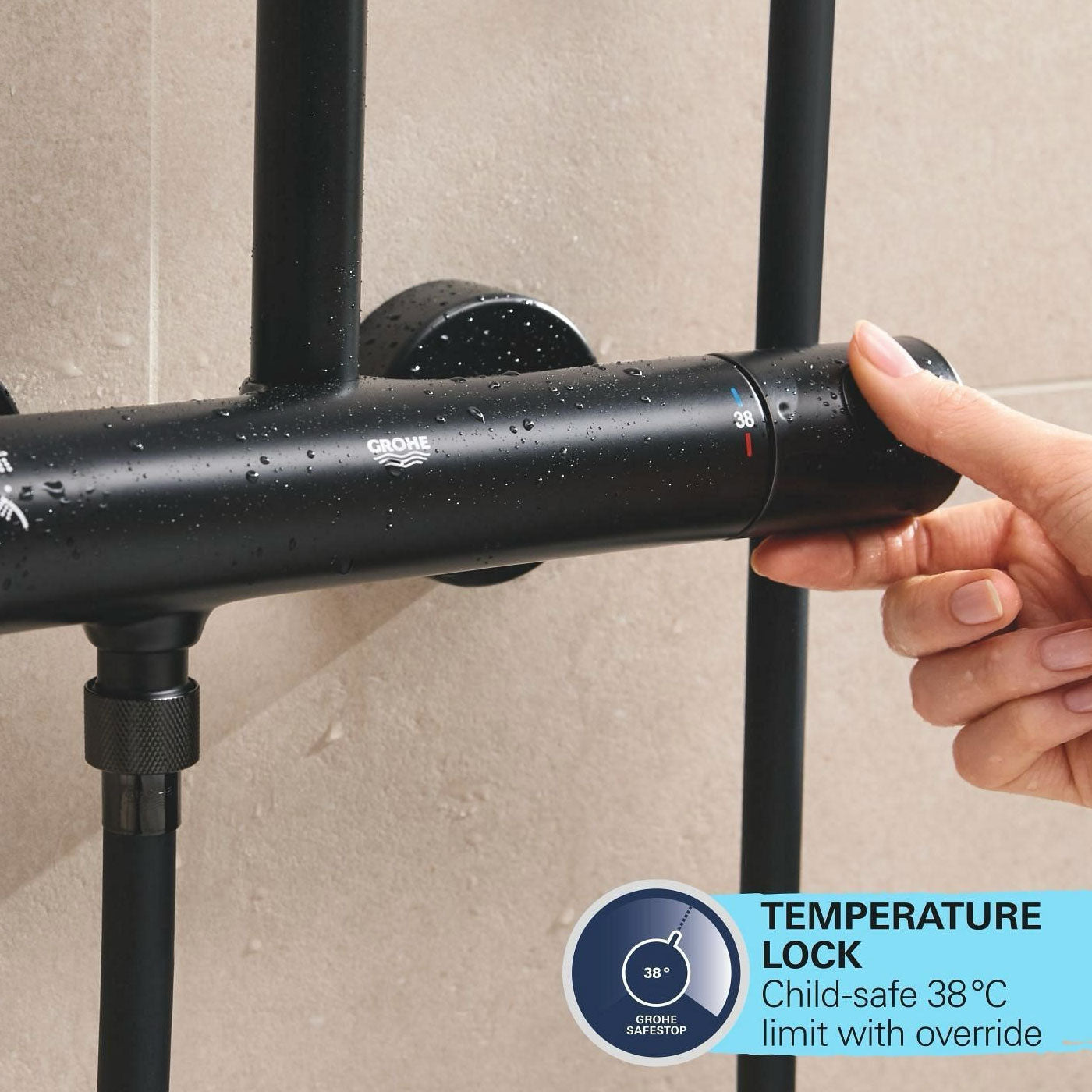 Bathroom Thermostatic Shower Mixer Black Twin Square Head 2 Spray Patterns - Image 6