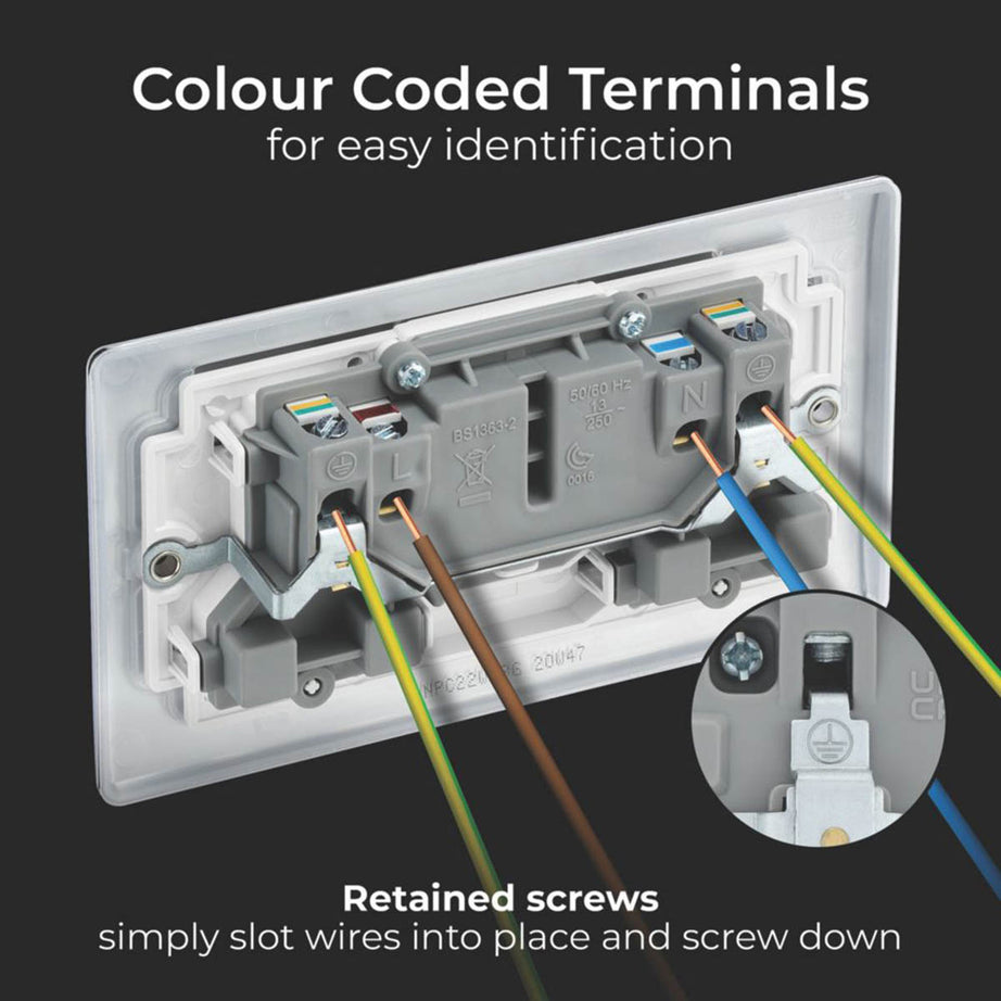 British General Switched Plug Sockets  13A 2-Gang DP Polished Chrome 5 Pack - Image 6