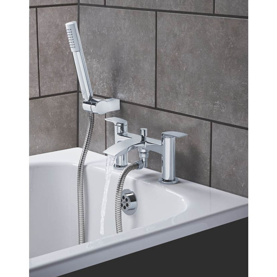 Bath Filler Tap Mixer With Hand Held Set Chrome Double Lever Rectangular Head - Image 3