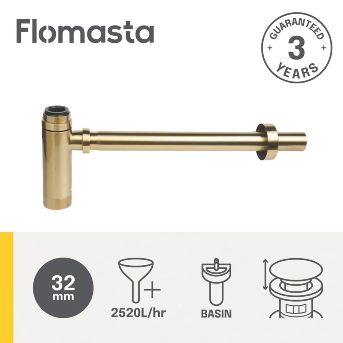 Flomasta  Bottle Trap Brushed Brass 32mm - Image 2