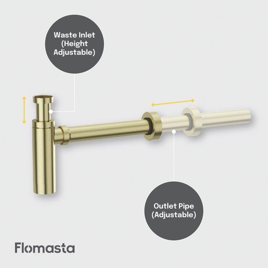 Flomasta Bottle Trap Telescopic Brushed Brass Adjustable Demountable Modern 32mm - Image 3