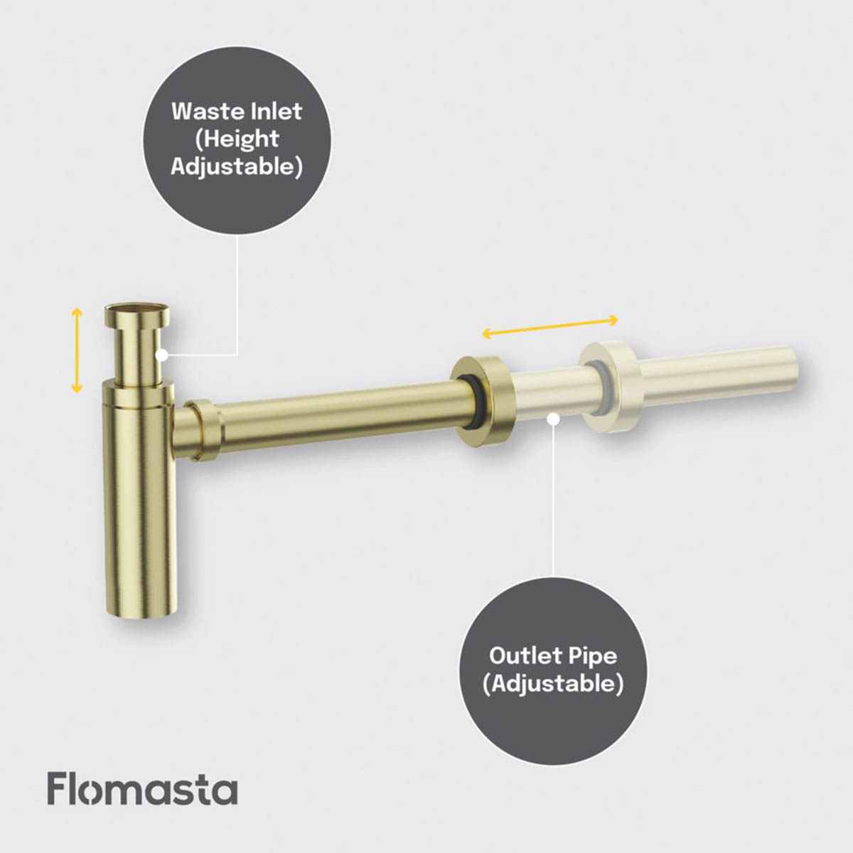 Flomasta Bottle Trap Telescopic Brushed Brass Adjustable Demountable Modern 32mm - Image 3