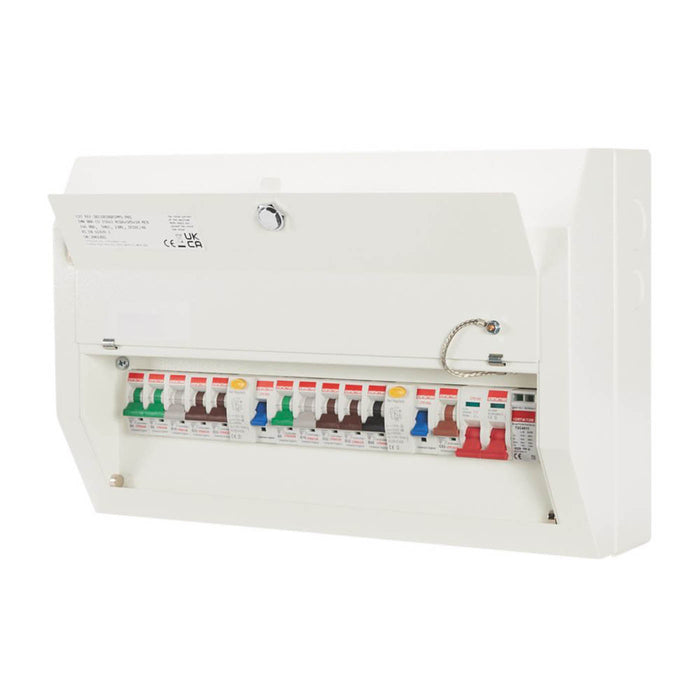 10 Way Consumer Unit Populated 18 Module Dual RCD 100A Fuse Box Board Steel - Image 1