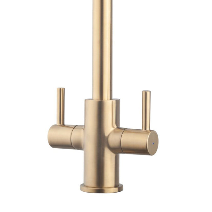 Swirl Kitchen Tap Mono Mixer Brushed Brass Double Lever Single Spout Modern - Image 3