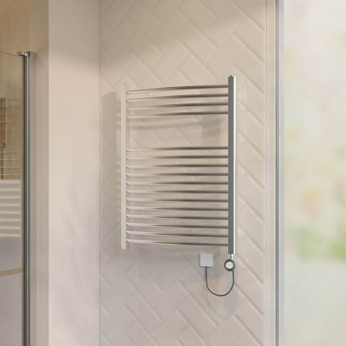 Flomasta Electric Towel Rail Radiator Chrome Curved Bathroom Warmer H80xW60cm - Image 2