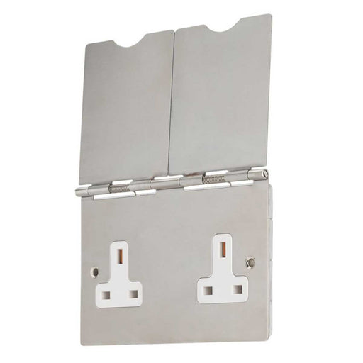 Electrical Floor Socket 13A 2-Gang Unswitched Brushed Steel with White Inserts - Image 1