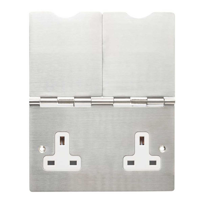 Electrical Floor Socket 13A 2-Gang Unswitched Brushed Steel with White Inserts - Image 2