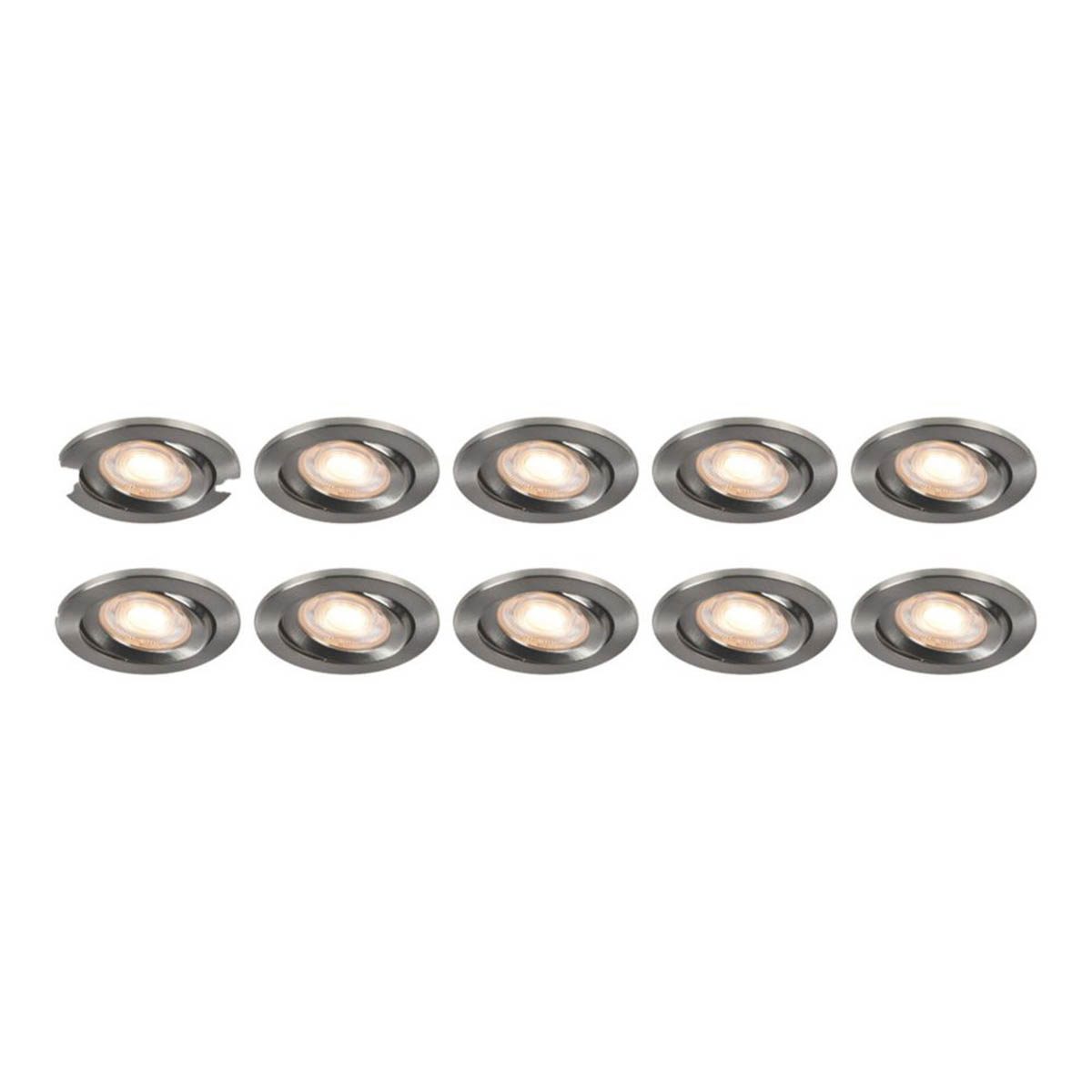 LAP LED Downlights Ubertas Tilt Brushed Nickel Variable White 420lm 10 Pack - Image 1
