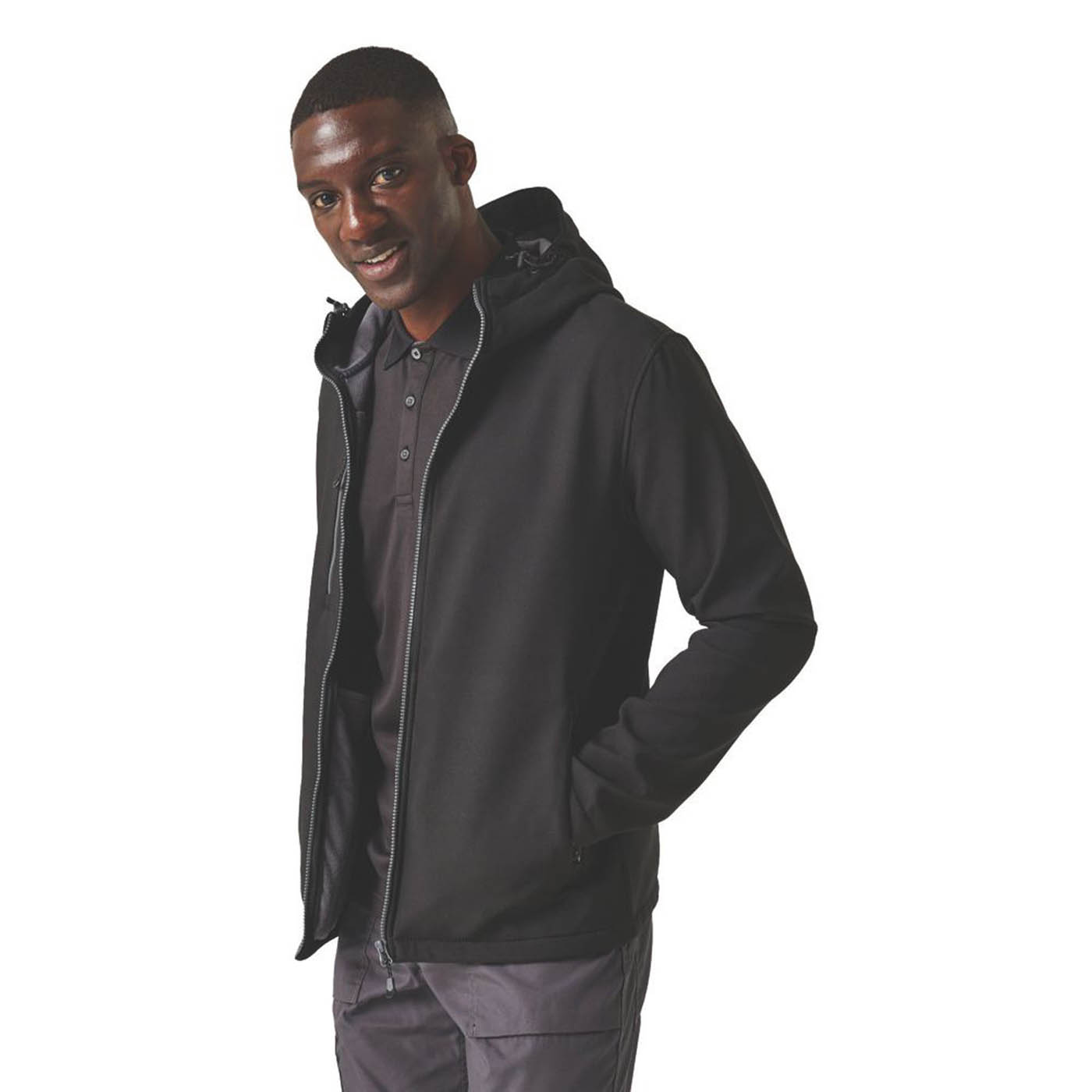 Regatta Work Jacket Mens Black 2 Layer Hooded Coat Full Zip X Large 43.5in Chest - Image 6